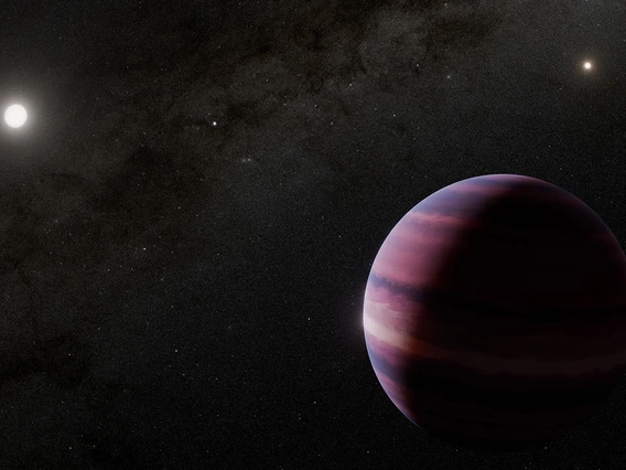 Artist's concept of an giant gas planet in the foreground with a star, in this case Alpha Centauri A, in the distance. 