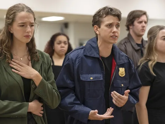 students rehearsing &quot;the laramie project&quot;